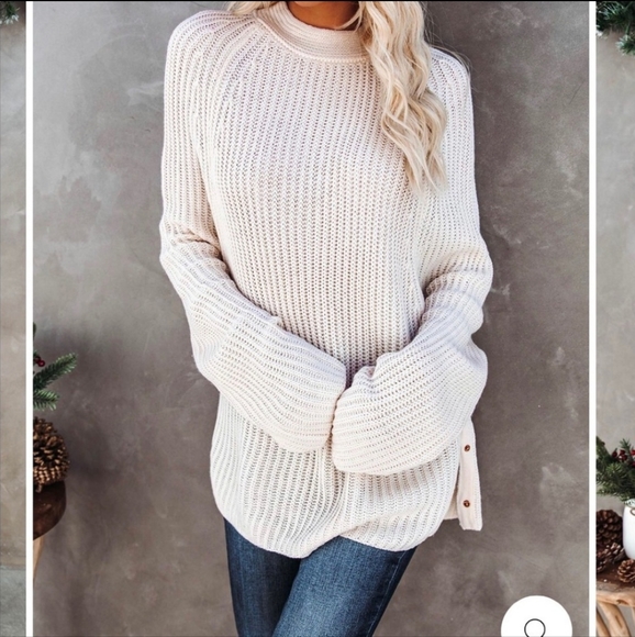 LN White Vici Sweater Button Crew S - Picture 2 of 8